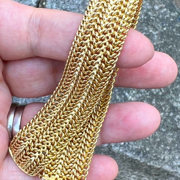 18K YELLOW GOLD WIDE FLEXIBLE CHAINS BRACELET MADE IN ITALY STATEMENT GORGEOUS - Picture 4 of 16